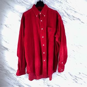 Mens Polo Ralph Lauren Vintage 90'S Blaire Button Up Corduroy Shirt Large Red